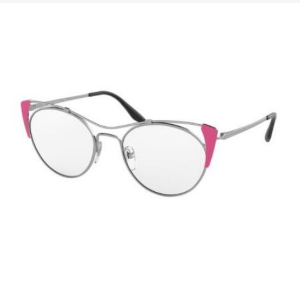 Prada OPR 58VV Silver Pink Metal Glasses with pink Accents NWT